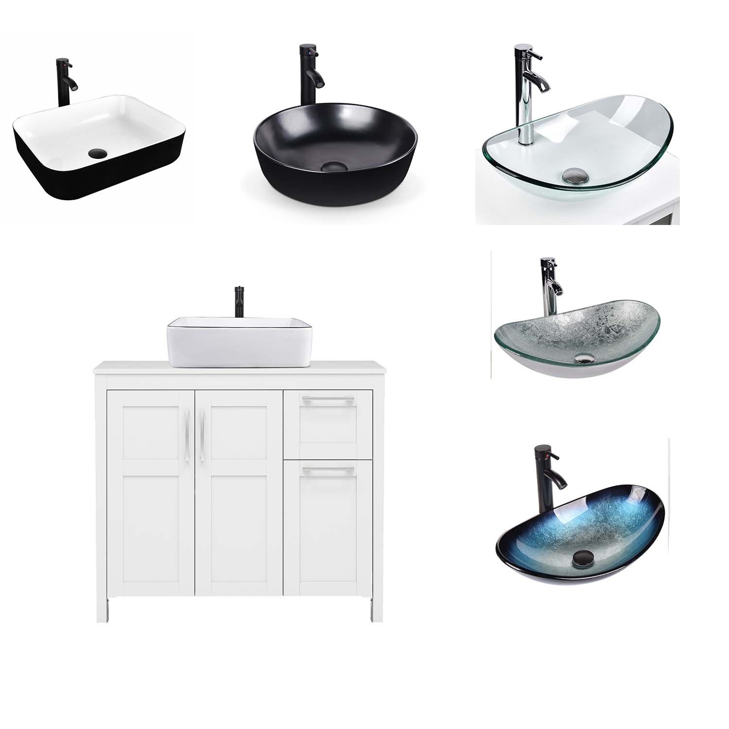36″ Vessel Sink Bathroom Vanity Set – Faucet, Pop-Up Drain & Soft-Close Cabinet