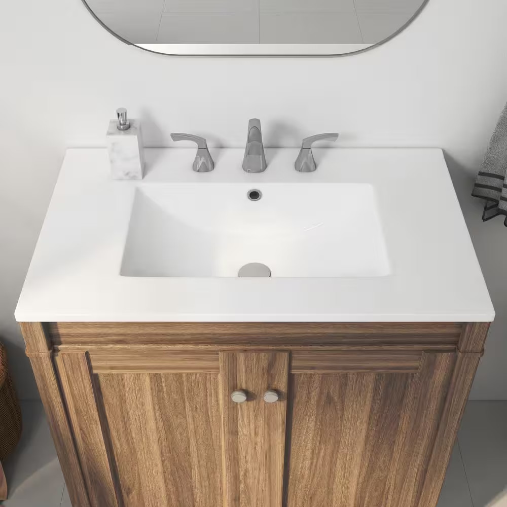 Tucson 30 In. W X 18 In. D Vitreous China Single Sink Vanity Top in White with 3