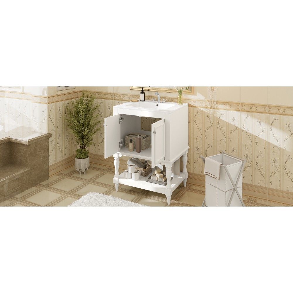 24″ Modern Bathroom Vanity w/ Ceramic Sink & Storage, White