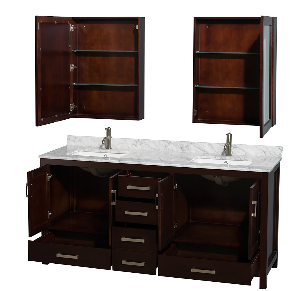 Wyndham Collection WCS141472DUNSMED Sheffield 72″ – Espresso / White Carrara