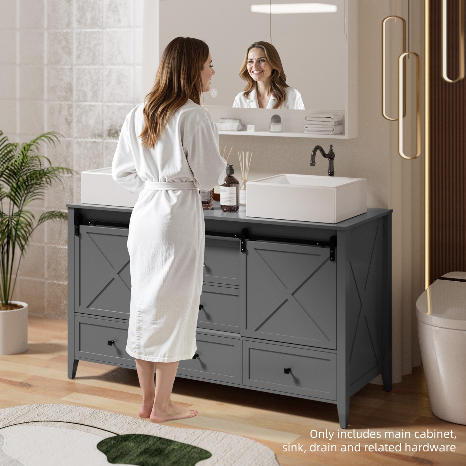 60-inch Grey Bathroom Vanity with Ceramic Sink Combo Abundant Storage Cabinet US