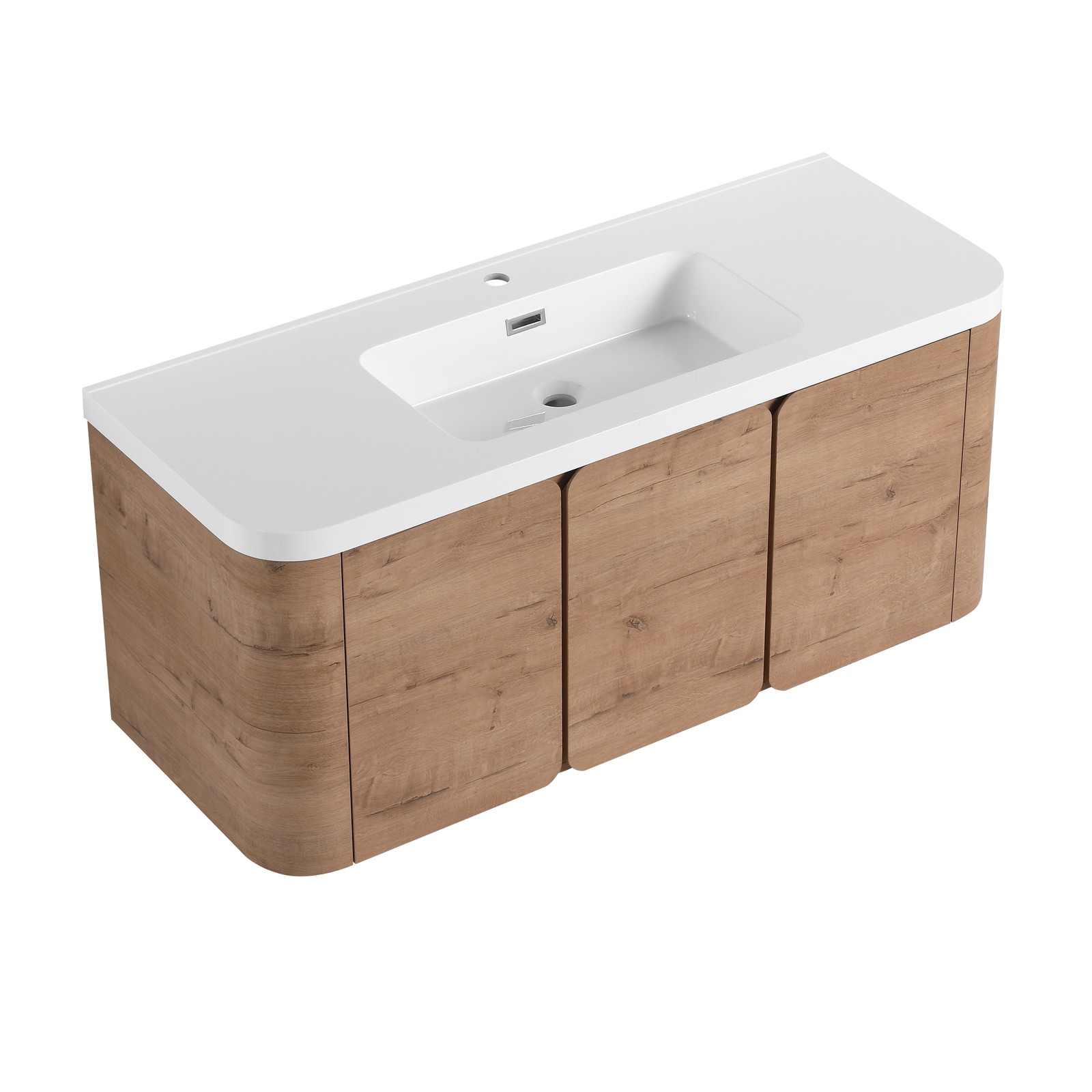 48″ Plywood Floating Wall-Mounted Bathroom Vanity Resin Sink 3 Soft-Close Doors