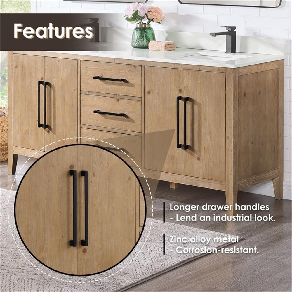 Laurel 72″ Wood Vanity in Weathered Fir Calacatta White Quartz Top with Mirror