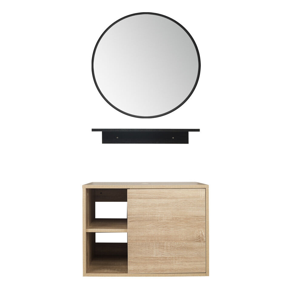 ELECWISH Bathroom Vanity 24″ Floating Cabinet w/ Round Mirror Wall-Mounted Shelf