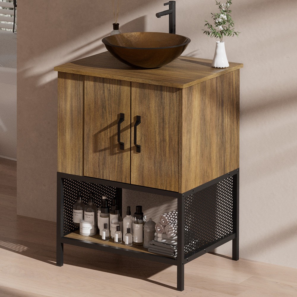 24″ Freestanding Bathroom Vanity with Vessel Sink Floating Storage Sink Cabinet