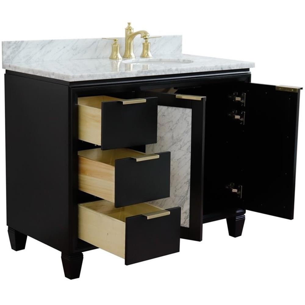 Trento Solid Wood Vanity with Right Oval Sink in Blue/White Carrara