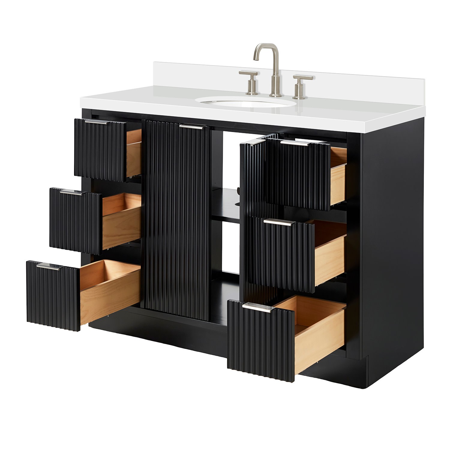 Ariel P49WQOVO Milan 49″ – Black / Pure White Quartz Top / Brushed Nickel