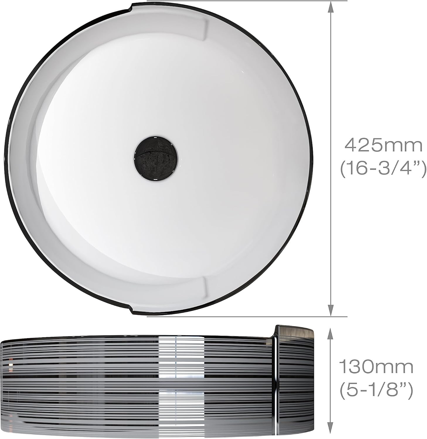 Elegant 16.75″ Silver Stripe Round Art Basin Bathroom Vessel Sink with Drain