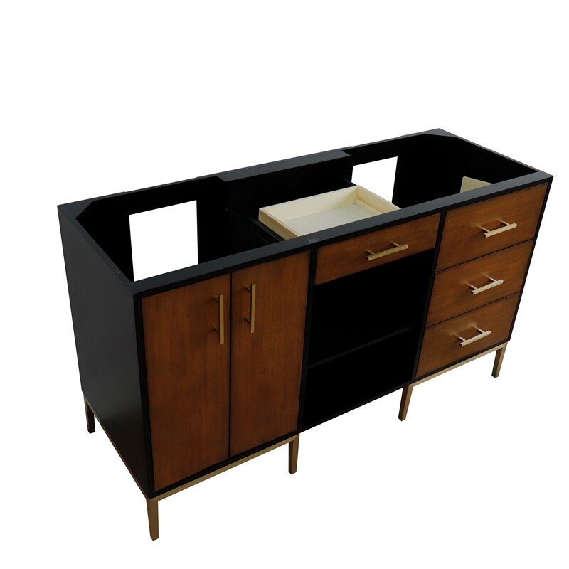 60 in. Double Wooden Vanity Walnut Black Cabinet Only