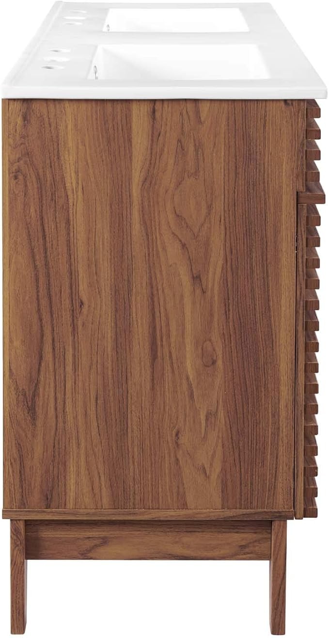 Modway Render 48″ Double Sink Bathroom Vanity Cabinet in Walnut White