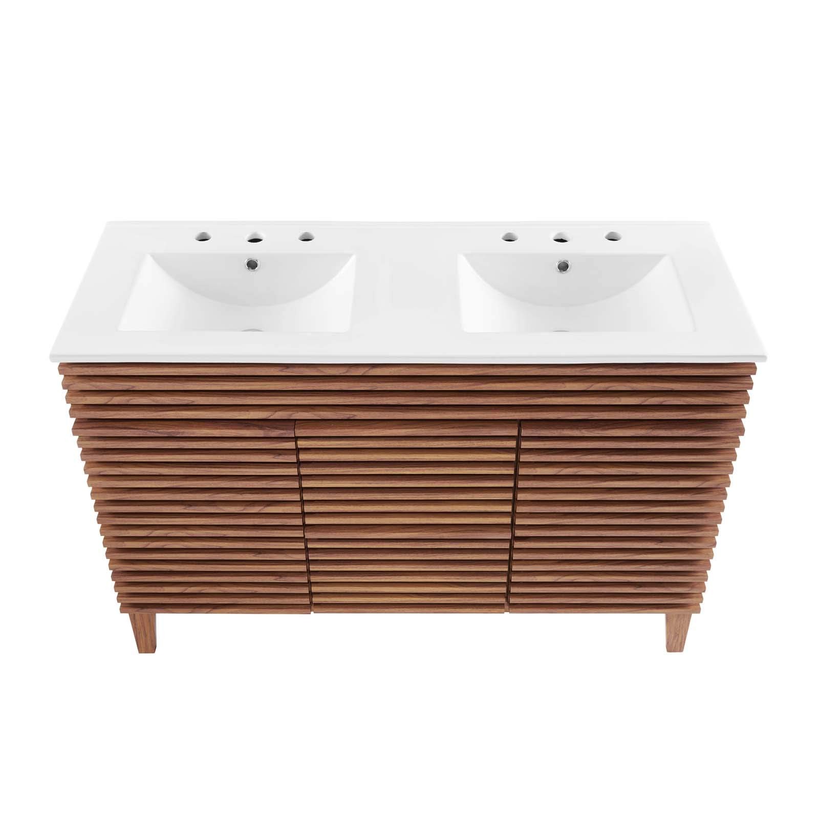 Modway Render 48″ Modern Wood Double Sink Bathroom Vanity in Walnut/White