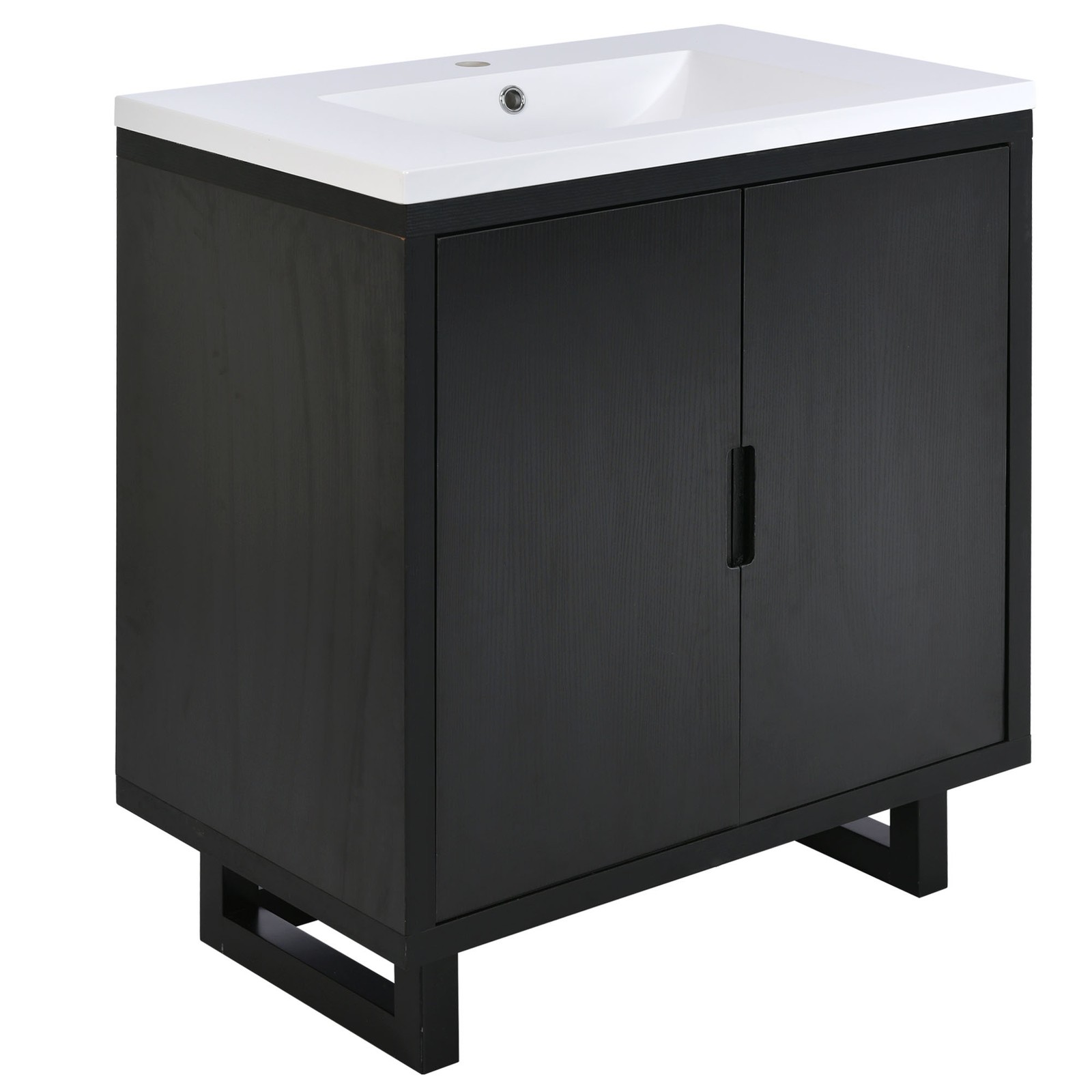30″ Bathroom Vanity Set with Sink, Solid Wood Frame, Black Cabinet