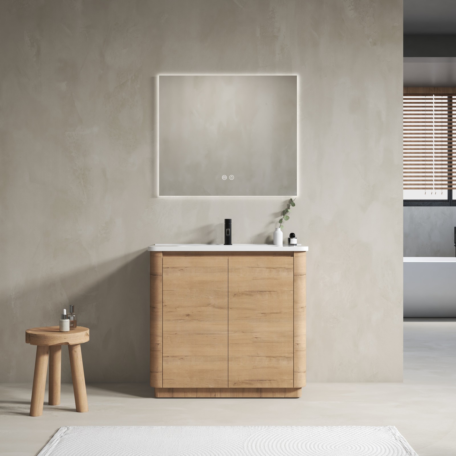 36 inch Freestanding Bathroom Vanity with Ceramic Sink Adjustable Shelf Plywood