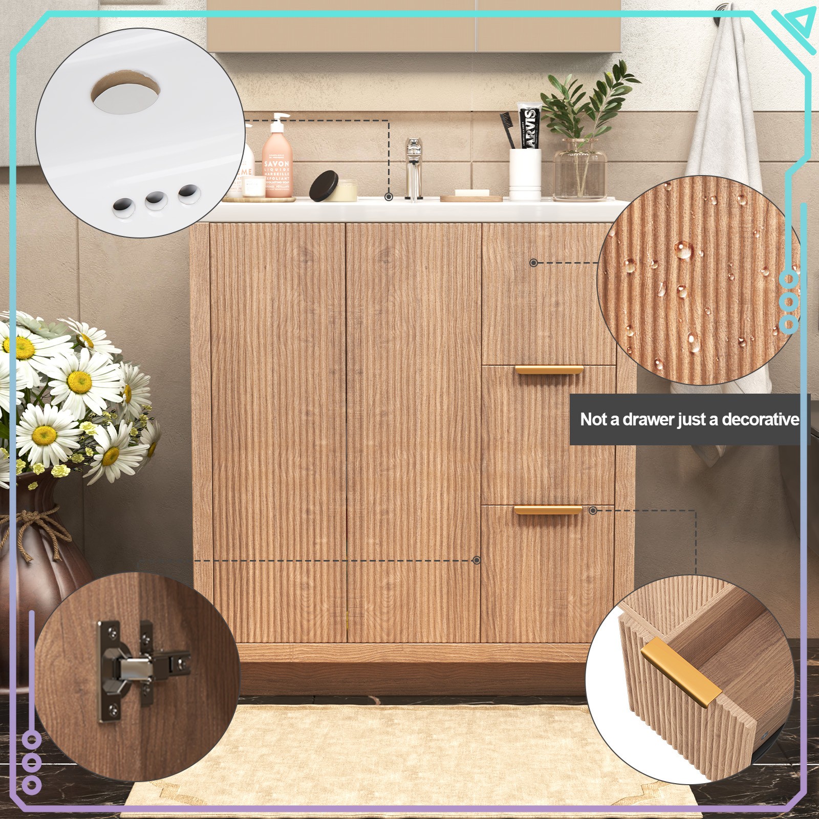 31 Inch Vanity Wood Bathroom Vanity Cabinet W/ Countertop Ceramic Sink