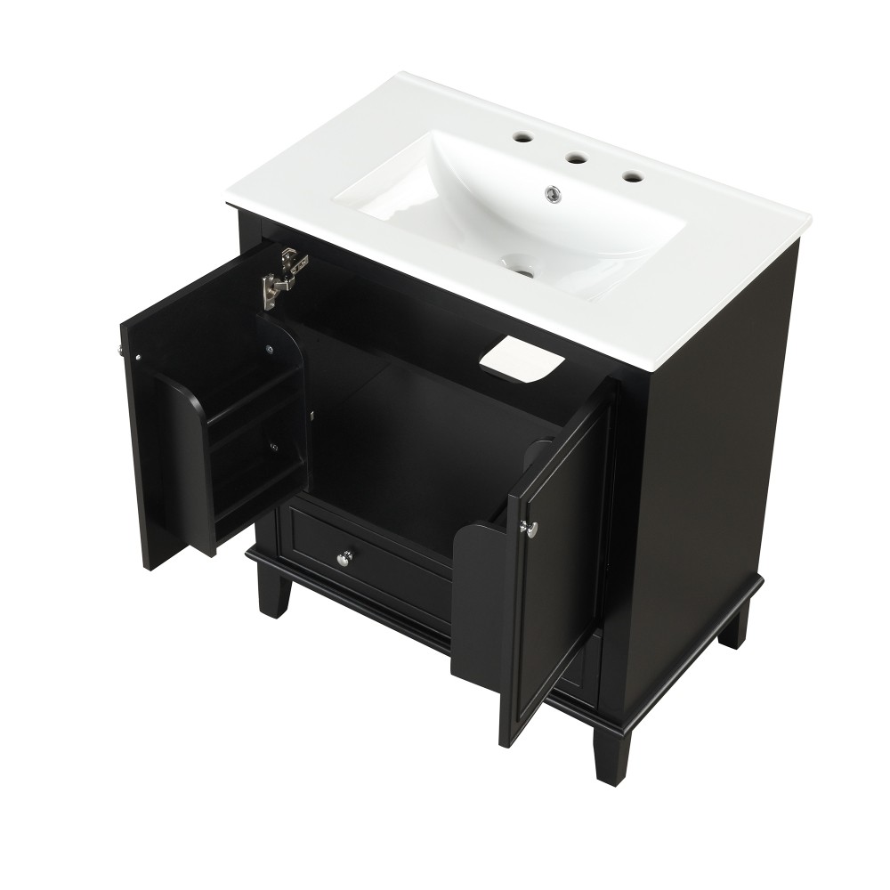 30 Inch Black Bathroom Vanity with Sink Combo Solid Wood MDF Bathroom Cabinet