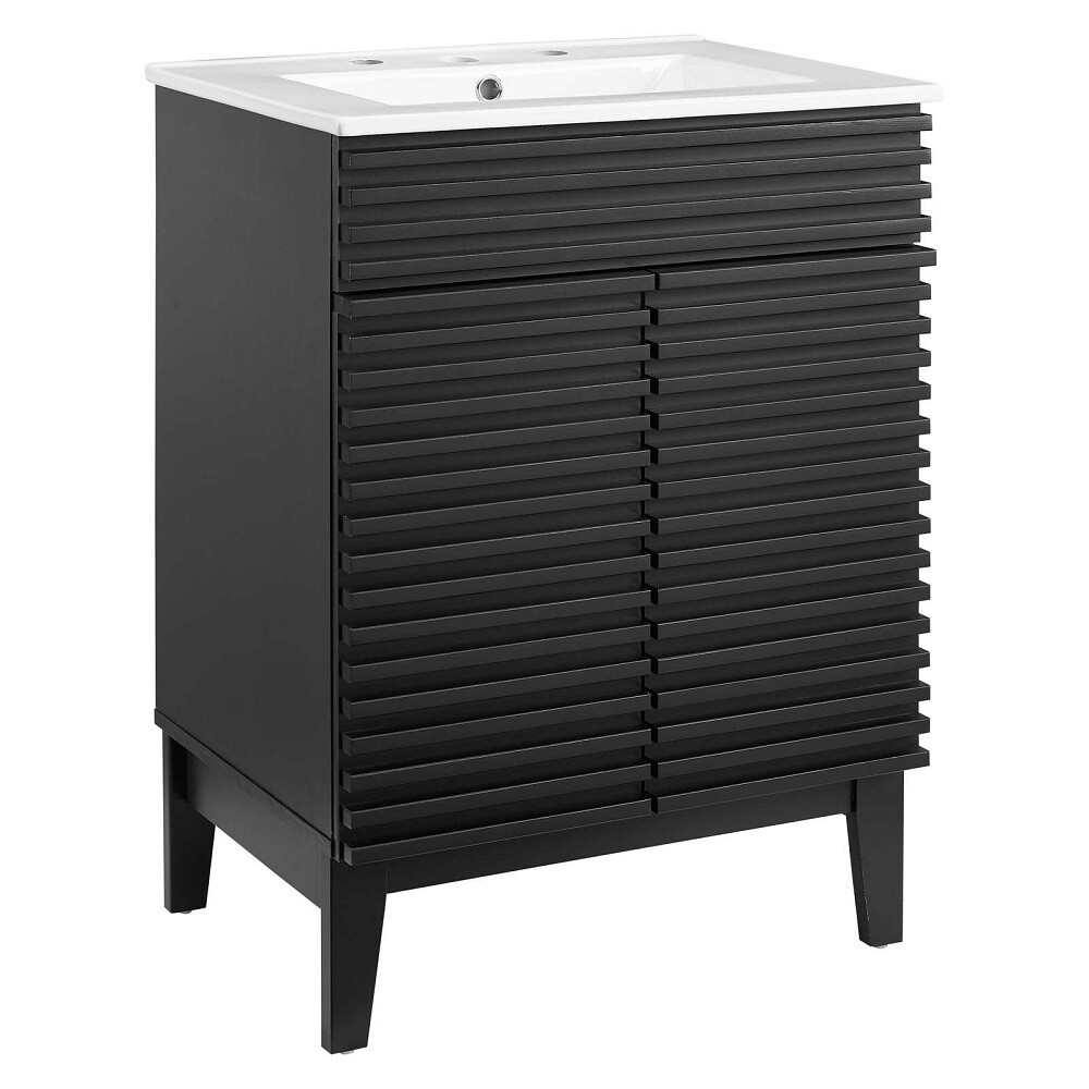 Mid-Century Modern Bathroom Vanity Black, White, Gray, Oak Laminate Tapered Legs
