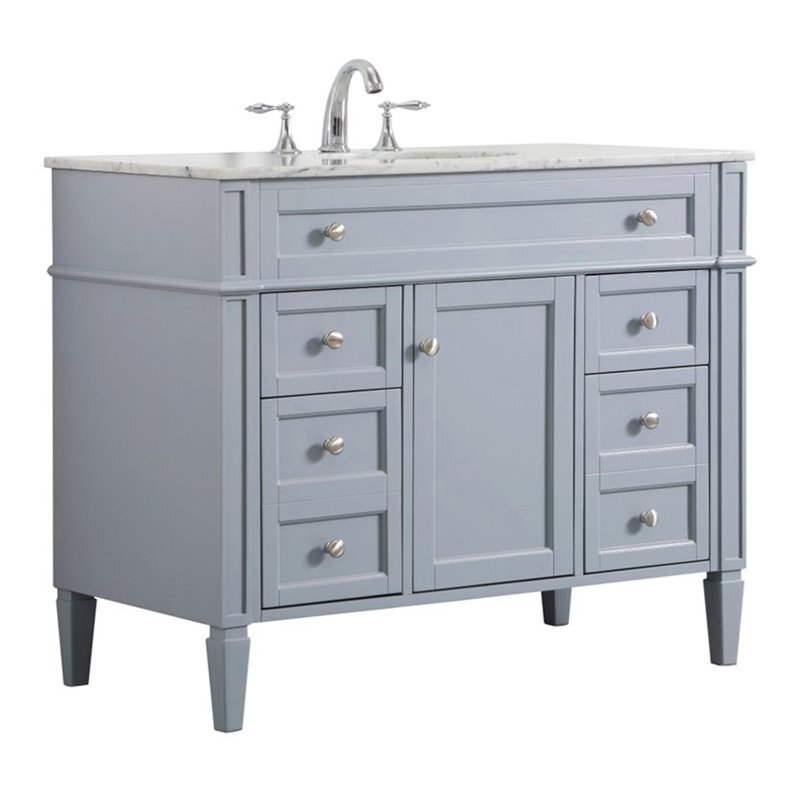 Elegant Decor Park Avenue 42″ Metal MDF Marble Single Bathroom Vanity in Gray