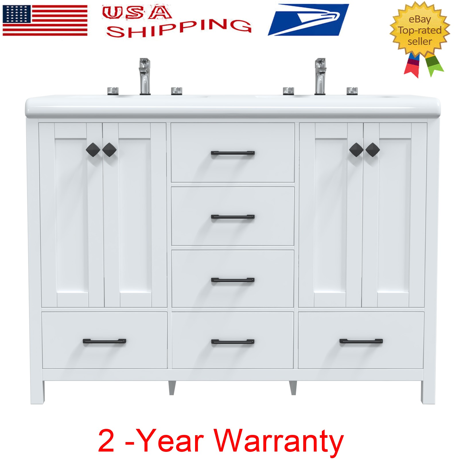 Bathroom Vanity Double Sink Ceramic Freestanding Storage Cabinet Drawers White