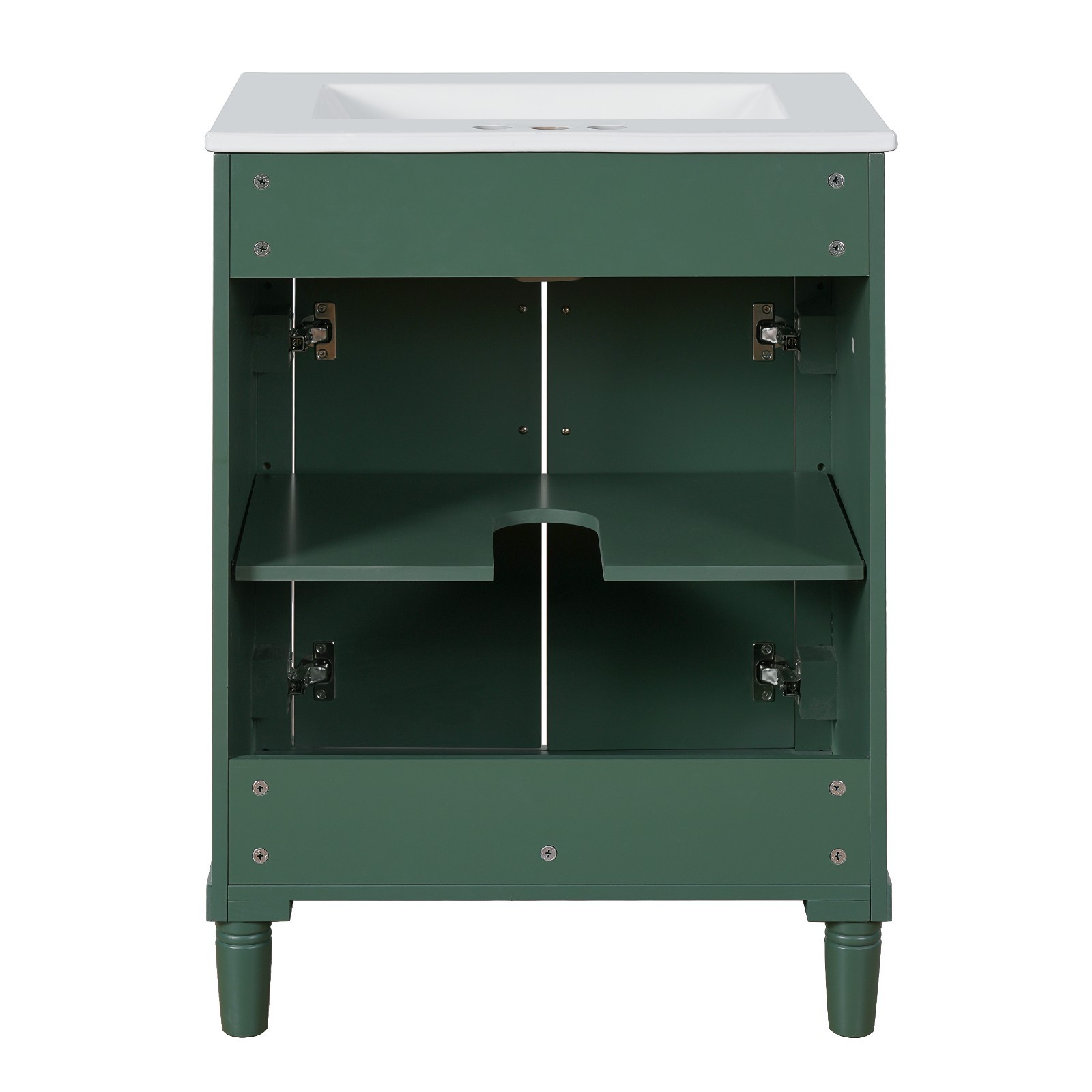 24″ Bathroom Vanity with Integrated Ceramic Sink, Bathroom Cabinet with 2 Doors