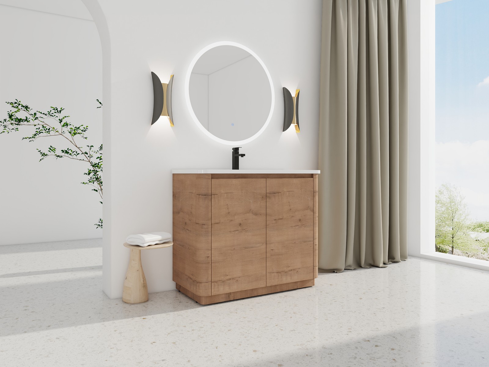 40 inch Freestanding Bathroom Vanity with Ceramic Sink Adjustable Shelf Plywood