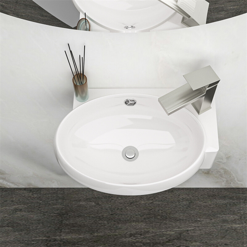 Small Wall Mount Vessel Sink Rectangle Sink White Ceramic Bathroom Sink-Right