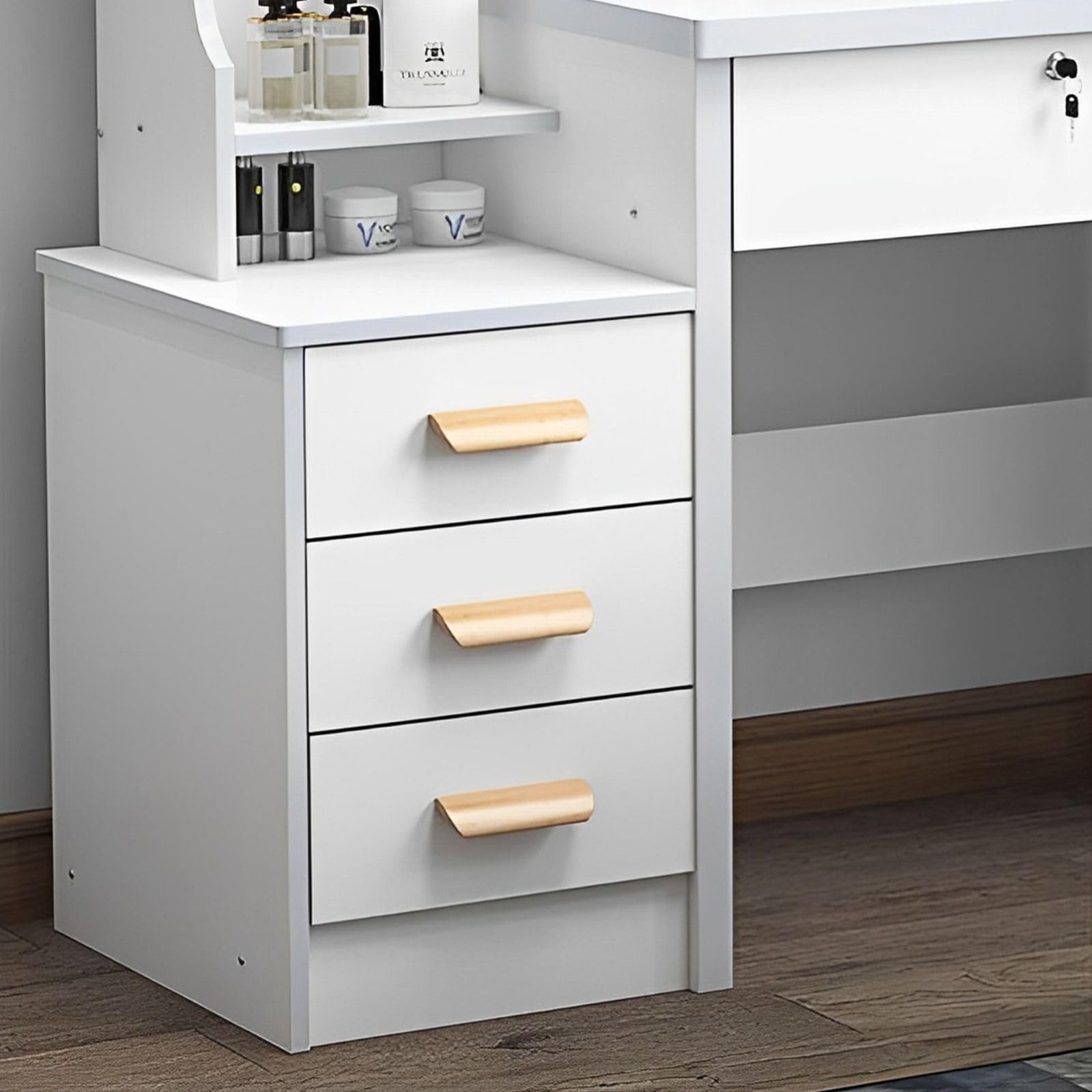Makeup Vanity Desk with Mirror Lights Stool Set Adjustable 3-Color