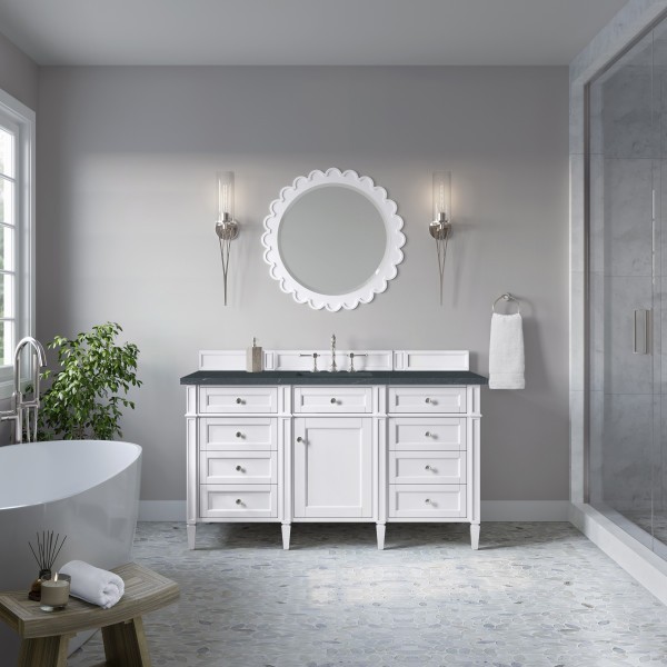 60″ James Martin Brittany 655-V60S-BW-3CSP Vanity Charcoal Soapstone Top