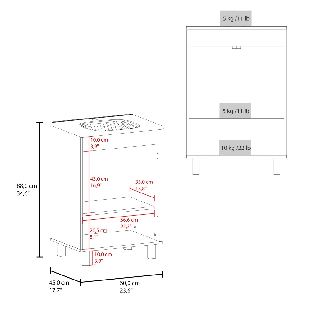 35″ White Bathroom Vanity w/ Resin Sink & Frosted Glass Doors