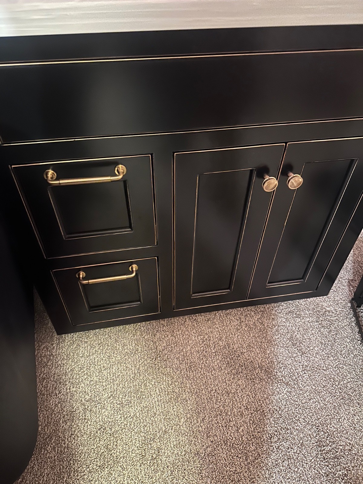 bathroom vanity with sink, 33.5 inches wide, 20 3/4s back to front, 34” tall