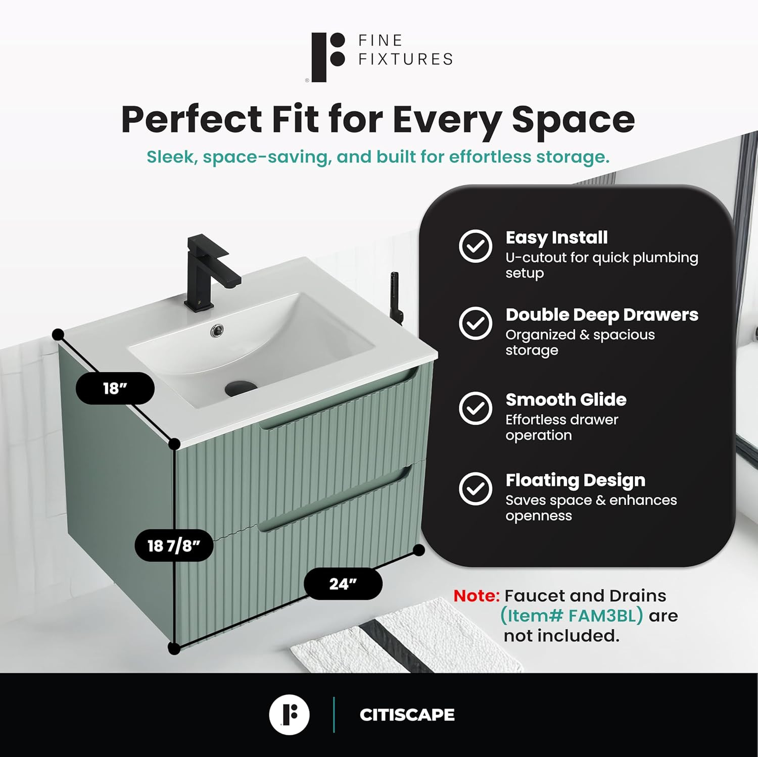 Elegant Mint Green 24″ Bathroom Vanity with Sink – Modern Design
