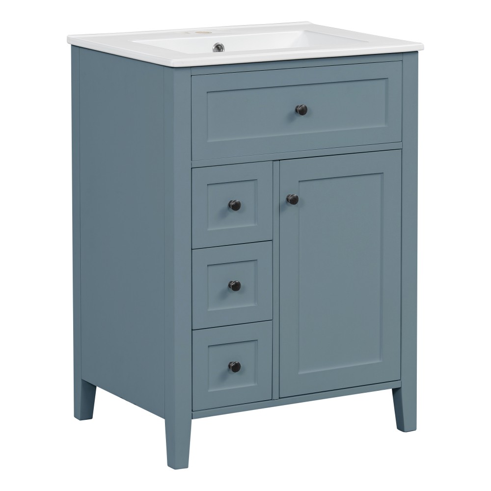 24 Inch Blue Gray Bathroom Vanity with Sink Solid Wood MDF Cabinet