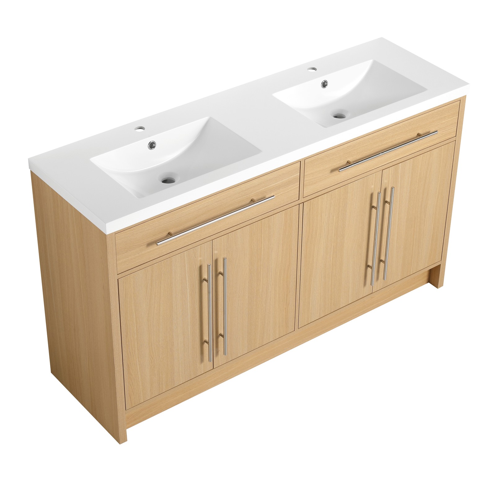 60 inch Plywood Bathroom Vanity Freestanding Double Resin Sink Storage W/2 Doors
