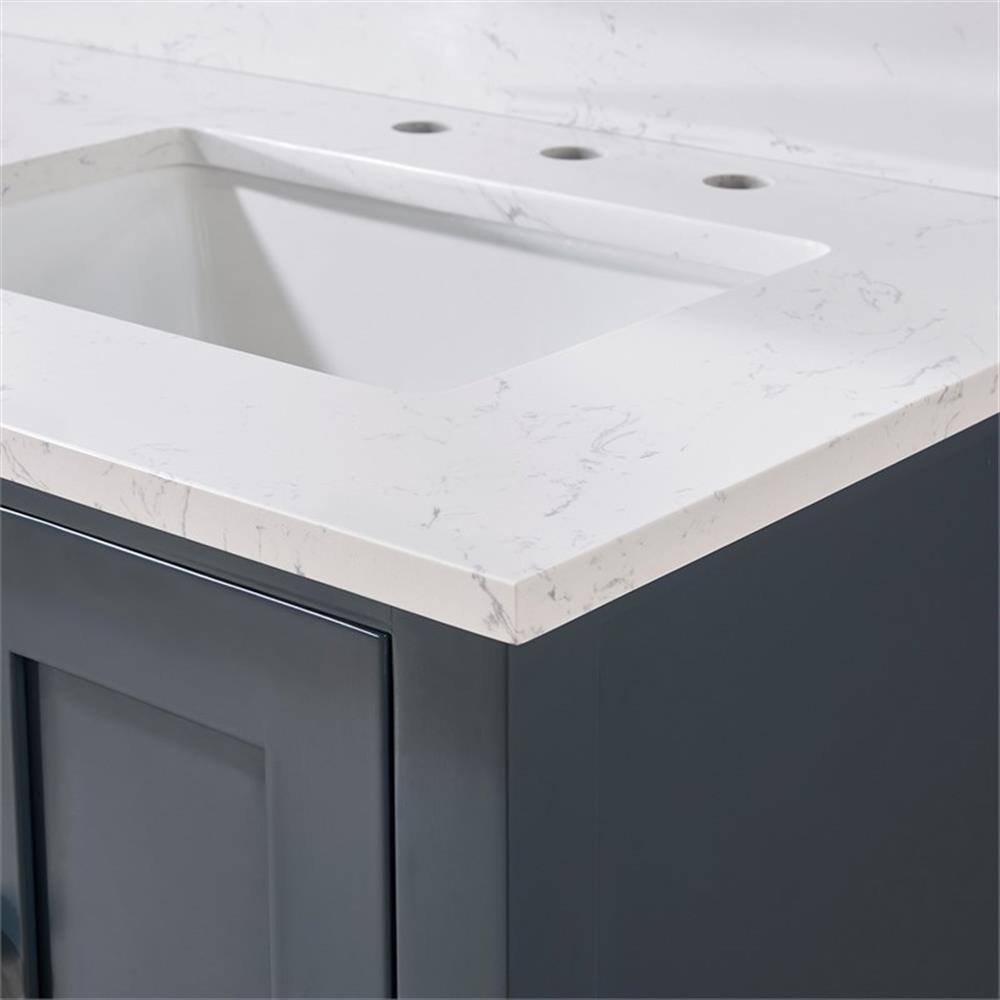 61. in Stone effects Vanity Top in Aosta White with Double White Sink
