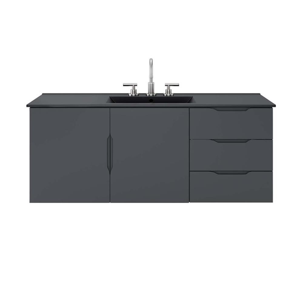 Modway Vitality Modern Wood Single Sink Bathroom Vanity in Gray/Black