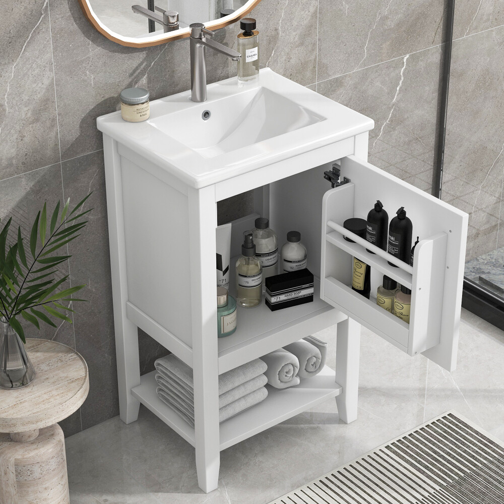 20″ Bathroom Vanity with Sink, Bathroom Cabinet with Storage Rack and Open Shelf