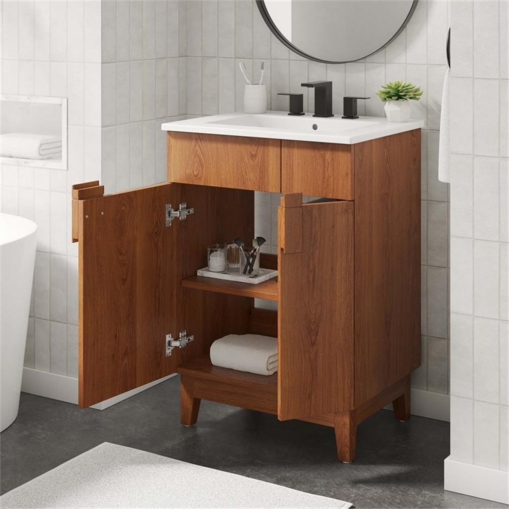 Pemberley Row Wood White/Walnut Bathroom Vanity Rectangular Hinged Doors 23″W…