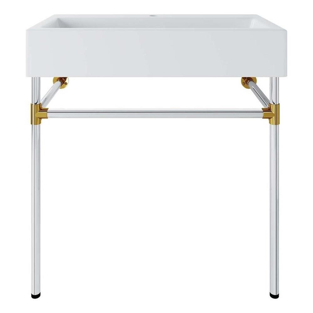 Modway Redeem 32″ Wall-Mount Stainless Steel Bathroom Vanity in Silver/White