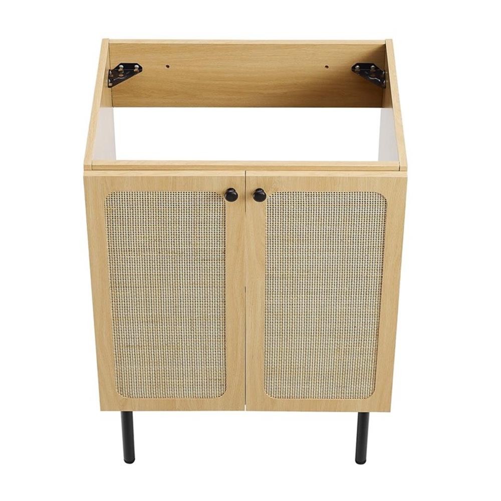 Modway Chaucer 24″ Wood & Rattan Bathroom Vanity in Oak/Black