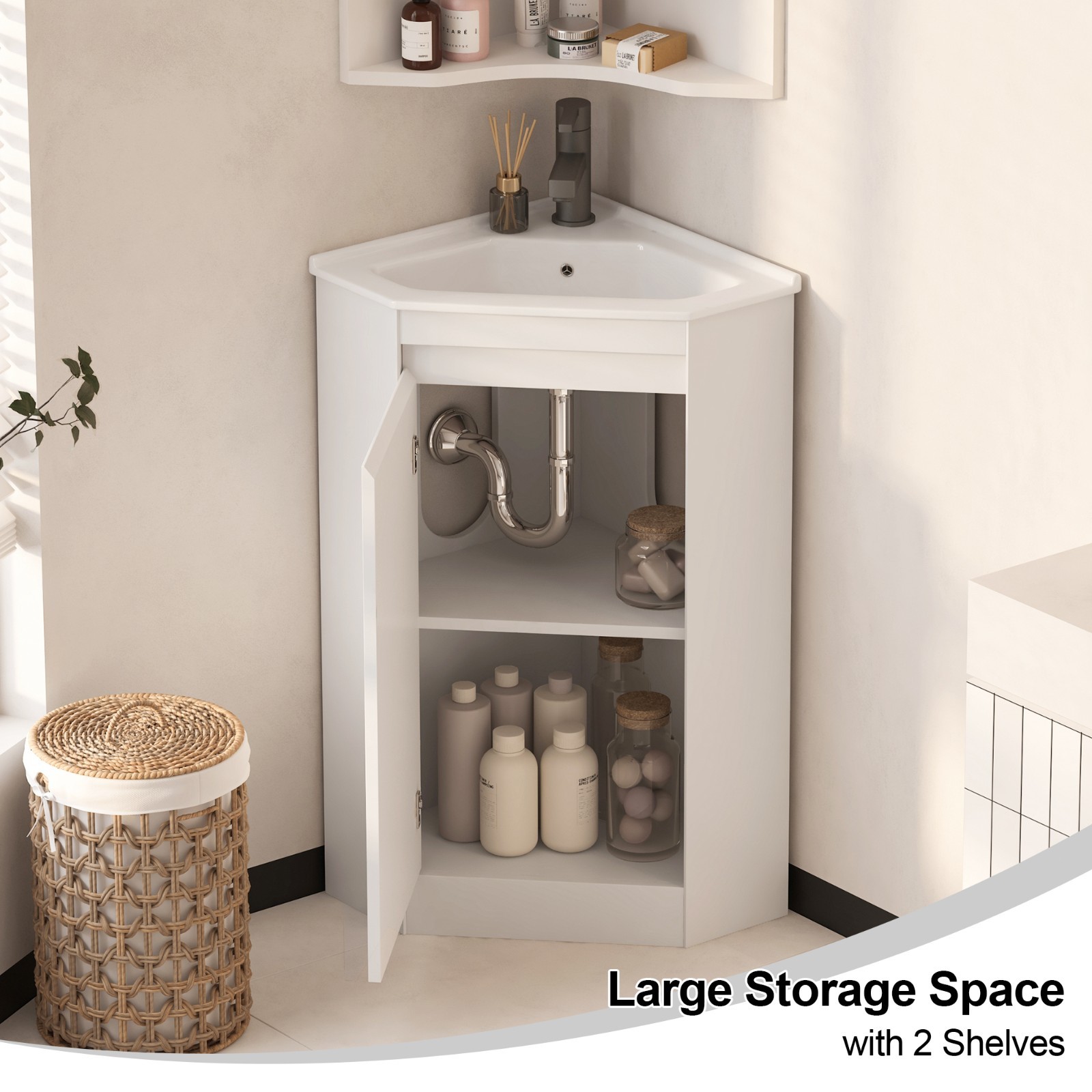 24″ Corner Bathroom Vanity Sink Combo for Small Space Freestanding Sink Cabinet