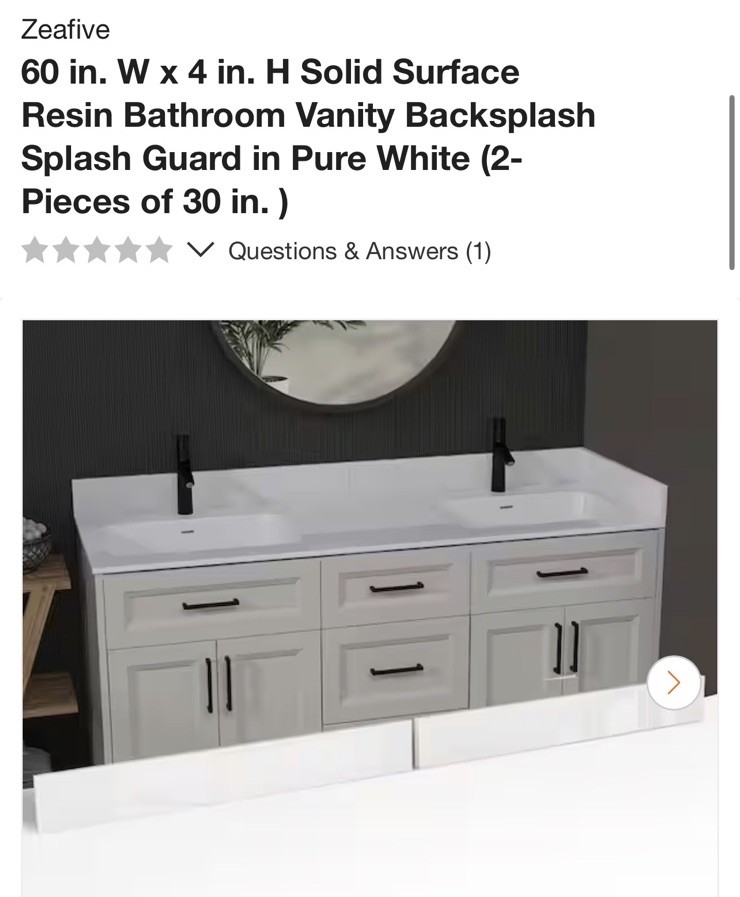 60 in. Bathroom Vanity Backsplash Splash Guard in Pure White (2 Pieces Of 30 in)