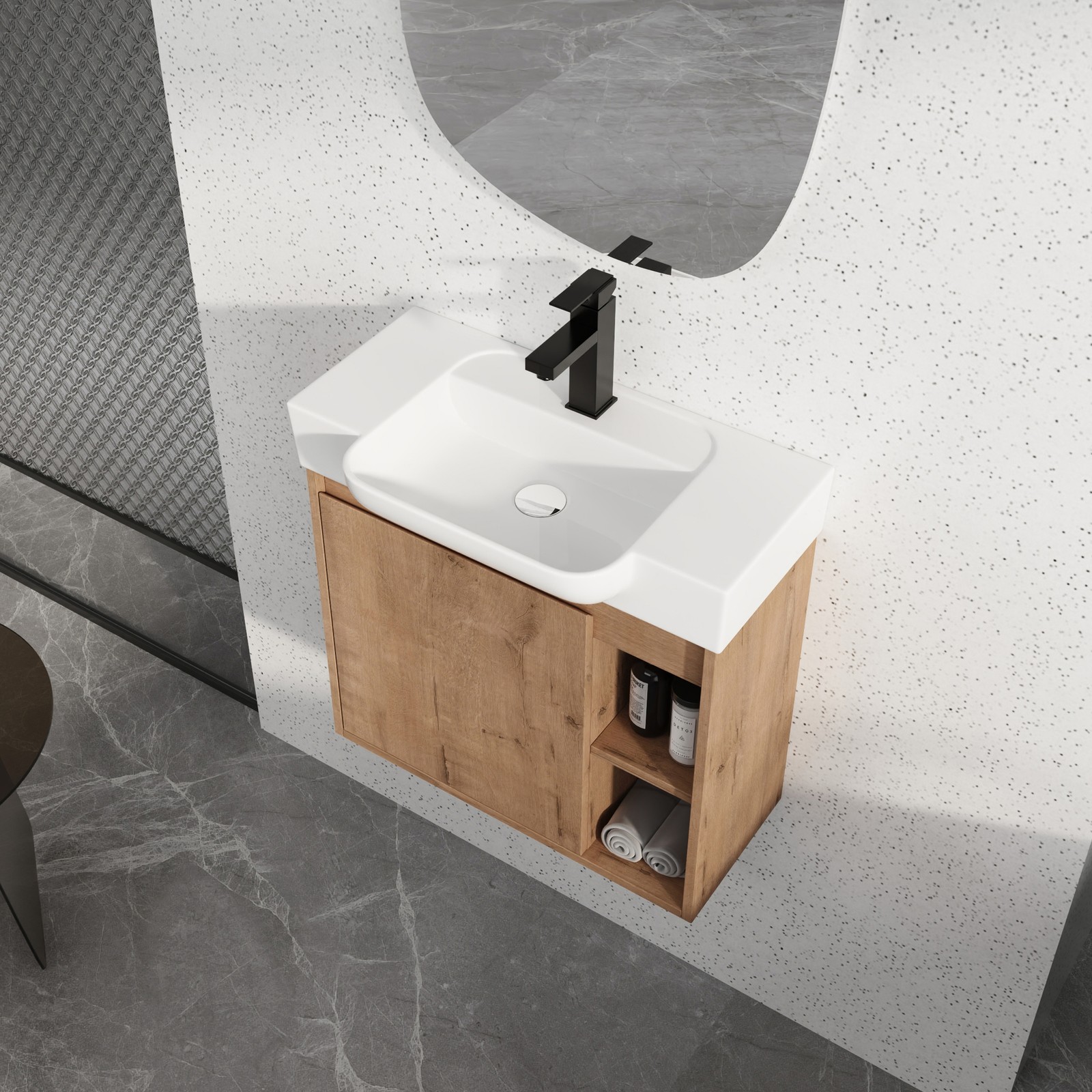 24” Plywood Wall-Mounted Bathroom Vanity W/ White Ceramic Sink For Small Space