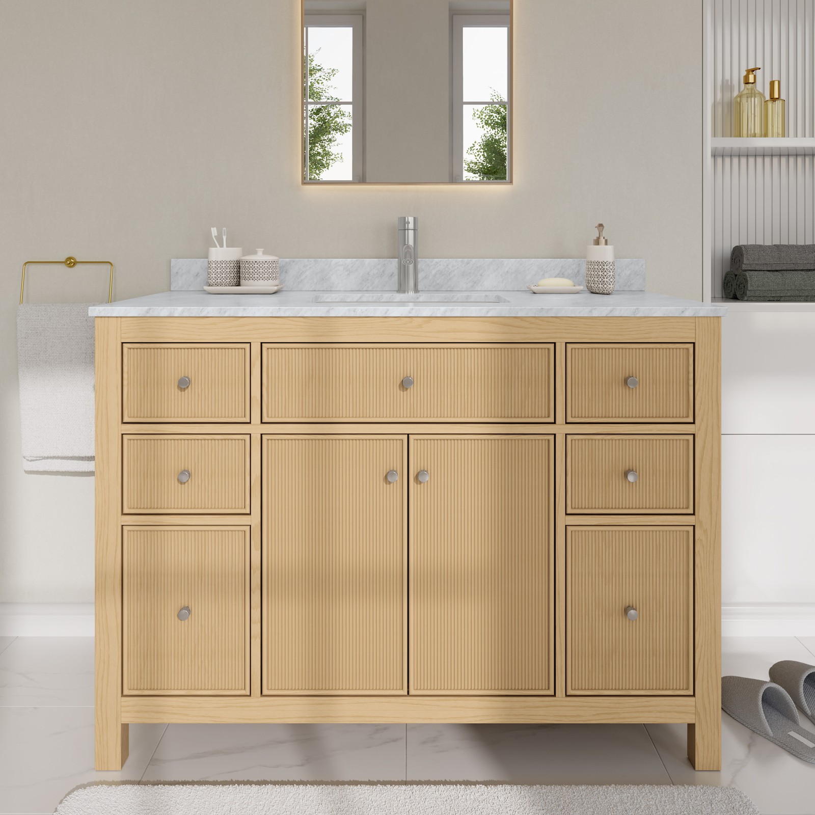 Wyndham Collection WCF9292-48S-CMUNSMXX Pendry 48″ – Tanned Oak / Brushed Nickel