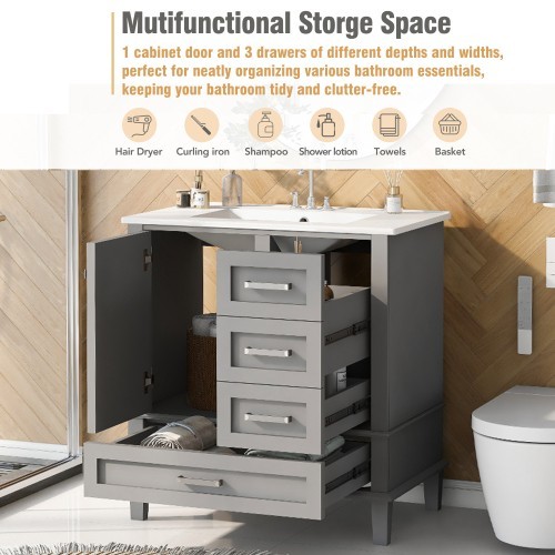30 In.W Bathroom Vanities Stability and Durability Modern Vanity With Sink