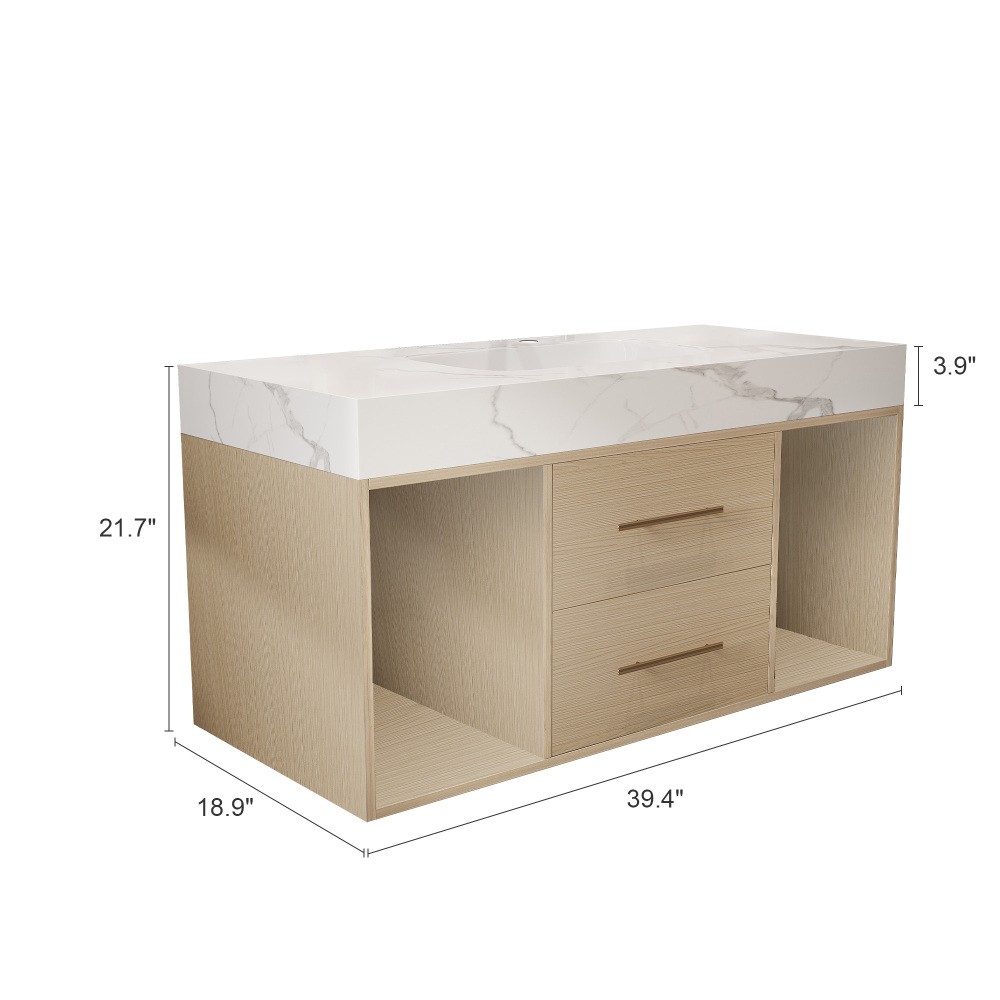 39.4 ” Floating Bathroom Vanity with Ceramic sink, Modern Wall Mounted Vanity