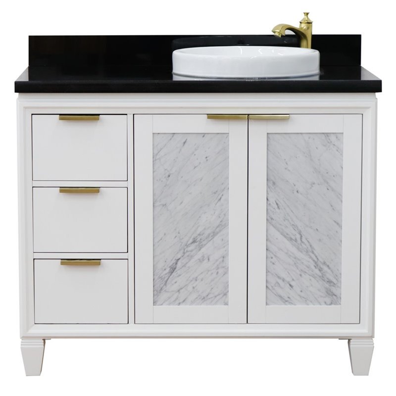 Trento 43″ Solid Wood Vanity with Right Round Sink in White/Black