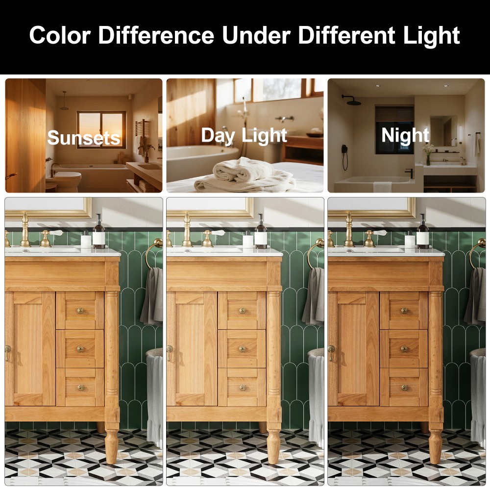 30-Inch Modern Bathroom Vanity, Solid Wood Frame + MDF, 2 Doors 3 Drawers