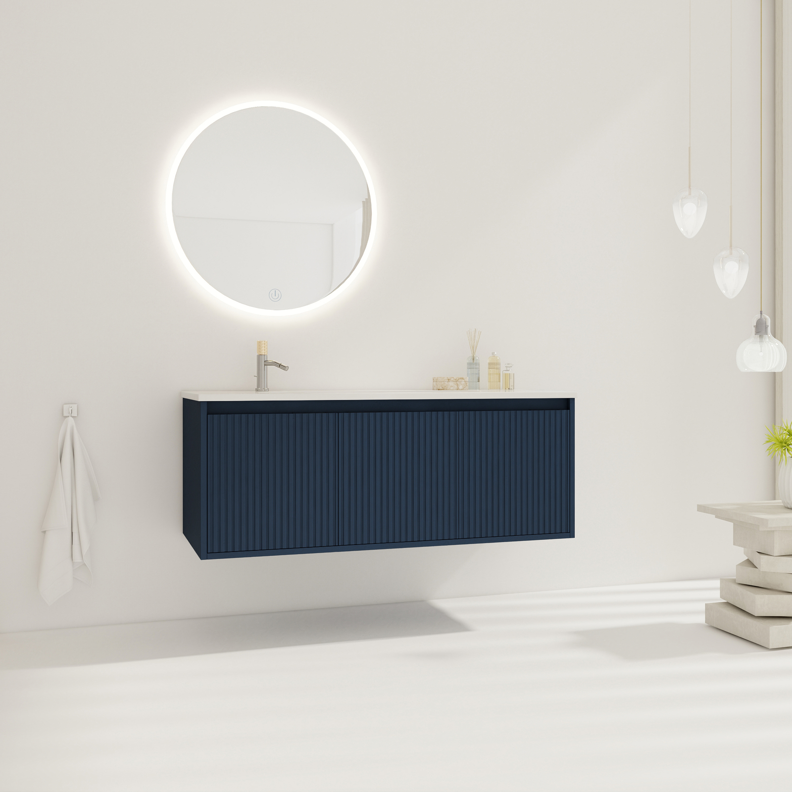 48inch Bathroom Vanity Floating Wall Mounted W/Undermount Single Basin Sink Navy