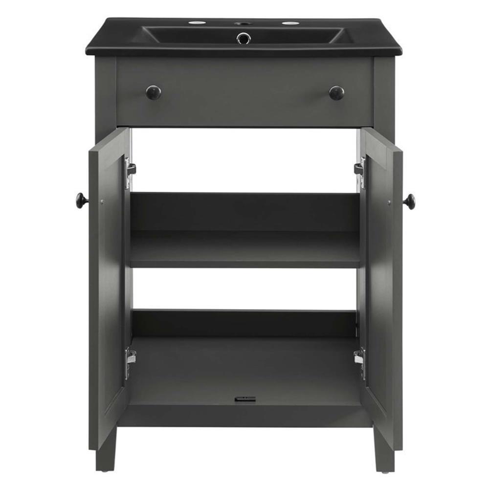 Modway Nantucket Modern Wood/Ceramic Bathroom Vanity in Gray/Black