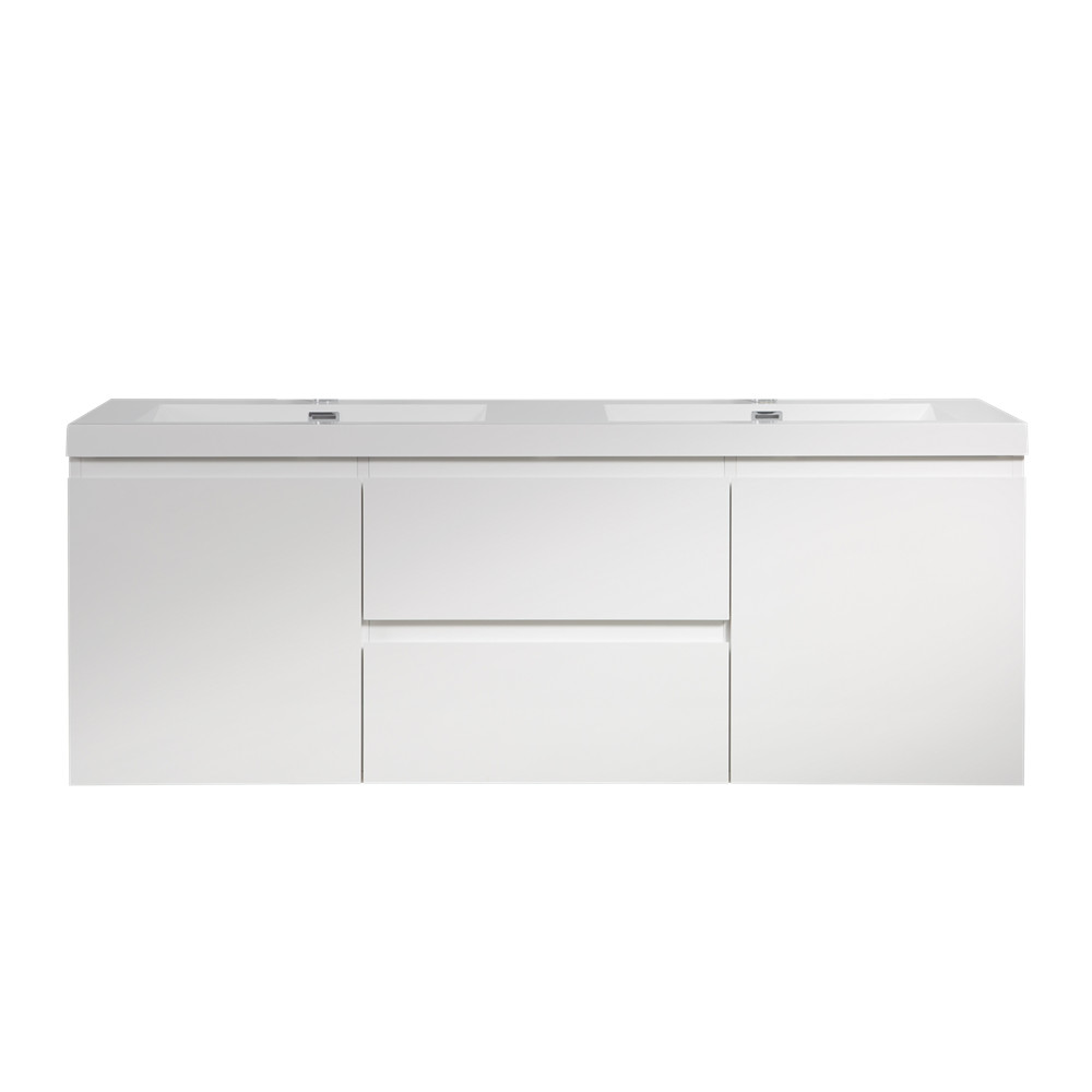 60″ Wall Mounted Bathroom Vanity w/Double Sink, Floating Vanity Cabinet,2 Drawer