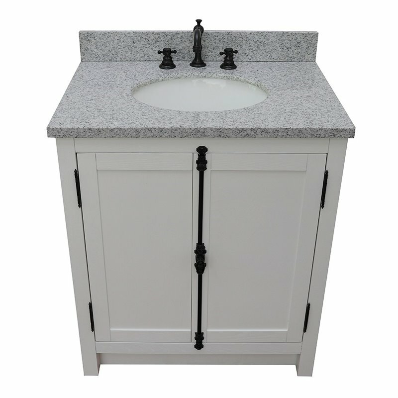 Plantation 31″ Oval Sink Solid Wood Vanity in Glacier Ash/Gray Granite Stone